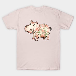 Hippo Lover Roses Flower Hippopotamus T-Shirt